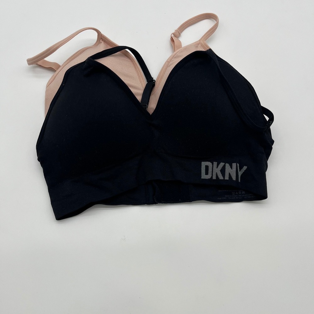 DKNY Seamless Bralette Set of 2 Black Nude Adjustable Straps Size M